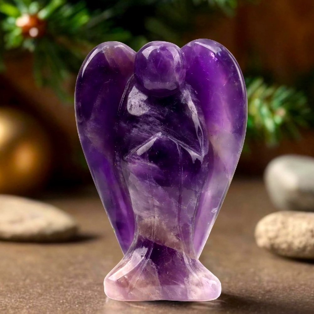 🆕New Healing Amethyst Guardian Crystal Angel Hand Carved Figurine
